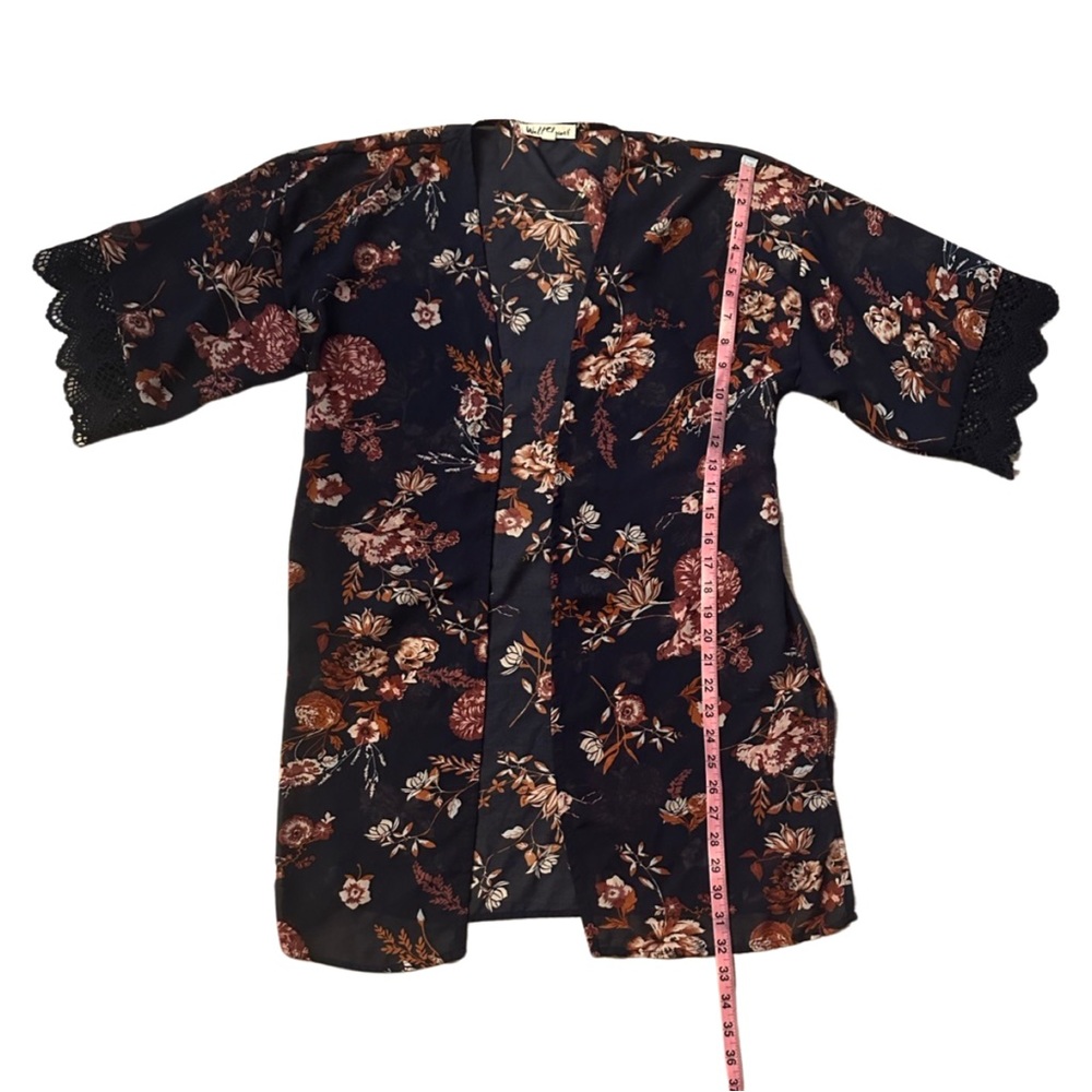 𝅺wallflower sheer floral cardigan navy size small - Picture 4 of 5